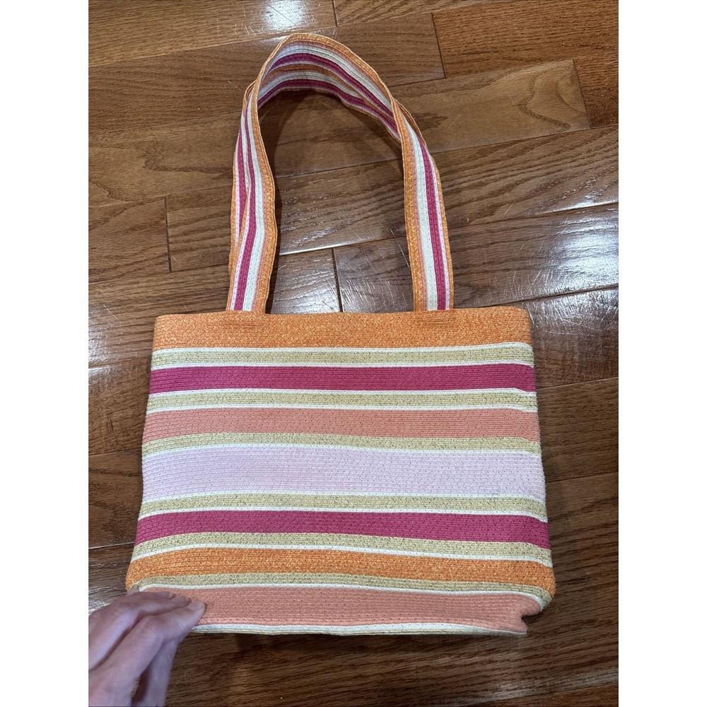 Cappelli Straworld Pink Orange Stripe Summer Tote Bag Snap Closure Resort Wear